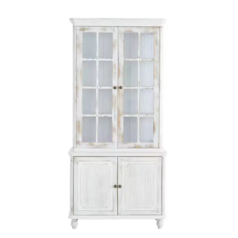 Bibliothèque Mid-Century, Étagère de rangement avec tablettes épaisses, 5 niveaux et 4 portes, Bibliothèque de présentation de style rustique pour salon, bureau