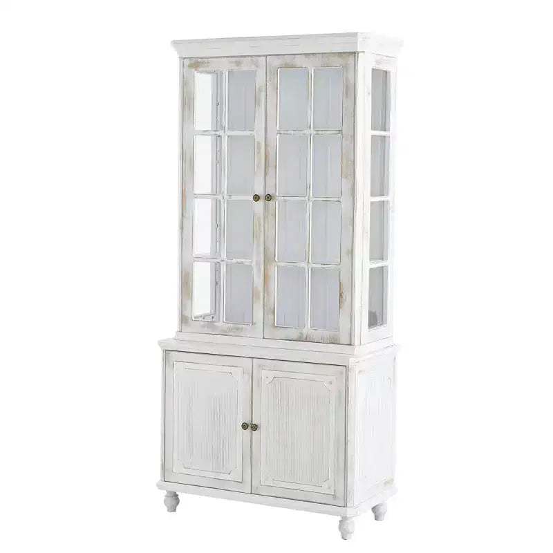 Bibliothèque Mid-Century, Étagère de rangement avec tablettes épaisses, 5 niveaux et 4 portes, Bibliothèque de présentation de style rustique pour salon, bureau