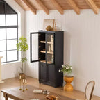 Bibliothèque Mid-Century, Étagère de rangement avec tablettes épaisses, 5 niveaux et 4 portes, Bibliothèque de présentation de style rustique pour salon, bureau