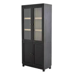 Bibliothèque Mid-Century, Étagère de rangement avec tablettes épaisses, 5 niveaux et 4 portes, Bibliothèque de présentation de style rustique pour salon, bureau