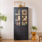 Okak Mid-Century Bookshelf, Thick Shelves Storage Rack with 5 Tiers and 4 Doors, Farmhouse Display Bookcase for Living Room, Office