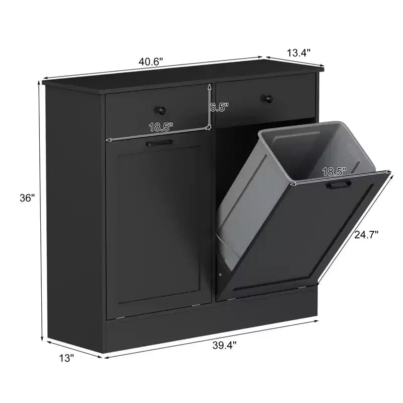 Meuble de cuisine double bac à bascule de 75 litres, anti-chien, avec tiroir caché, désodorisant, gain de place
