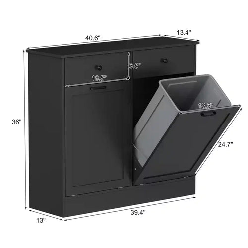 Meuble de cuisine double bac à bascule de 75 litres, anti-chien, avec tiroir caché, désodorisant, gain de place