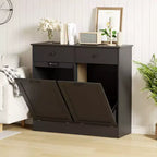 COZONY 20 Gallon Tilt Out Trash Can Cabinet, Double Bin Dog-Proof Garbage Cabinet with Hidden Drawer, Deodorizing Space-Saving Kitchen Furniture