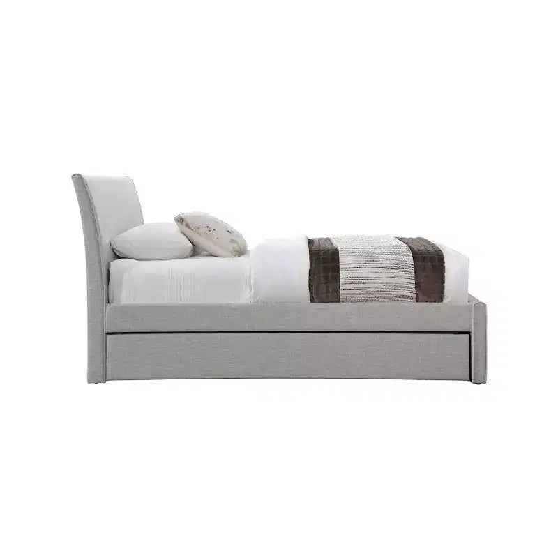 Lit gigogne double en tissu texturé lin