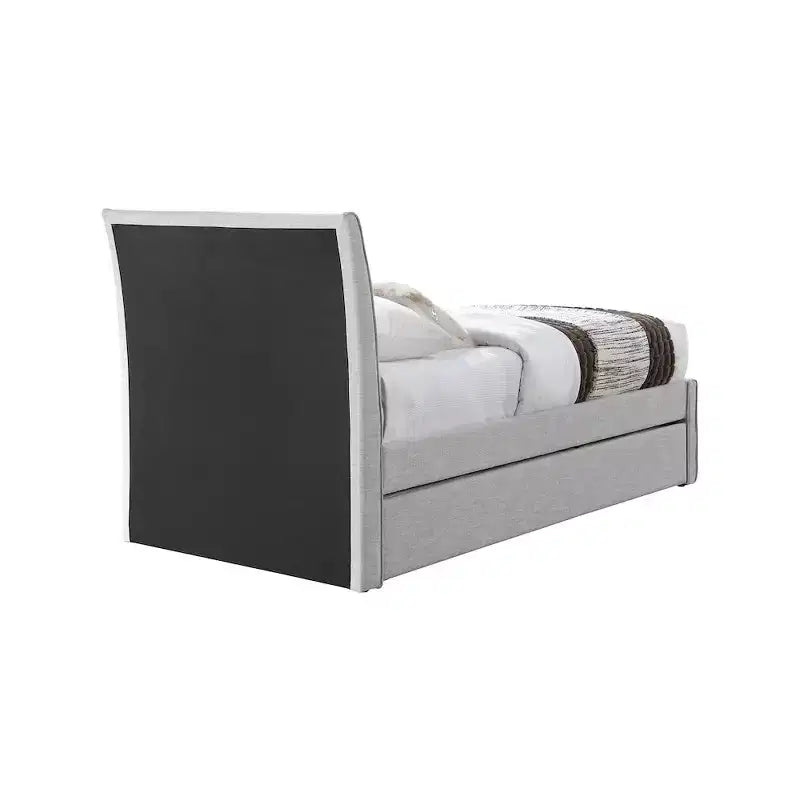 Lit gigogne double en tissu texturé lin