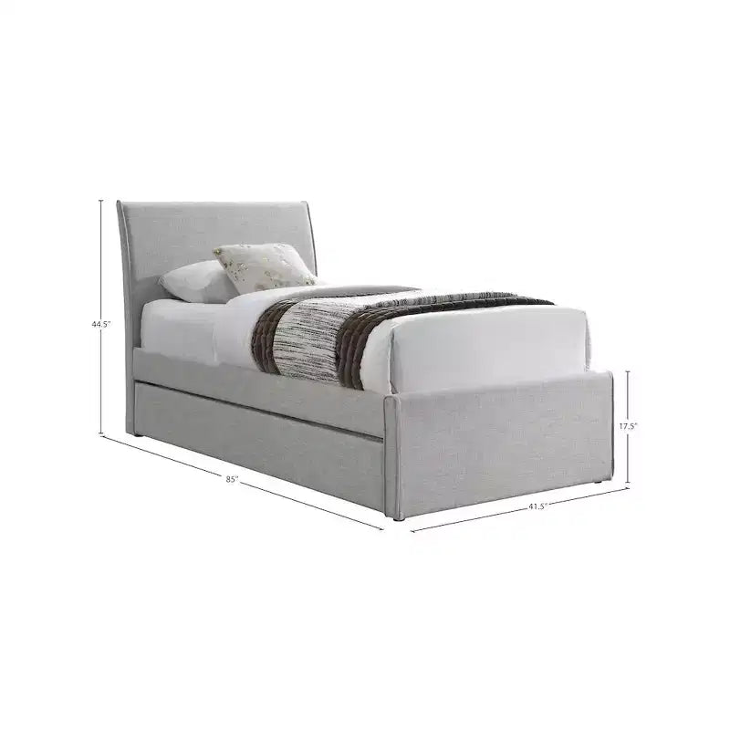 Lit gigogne double en tissu texturé lin