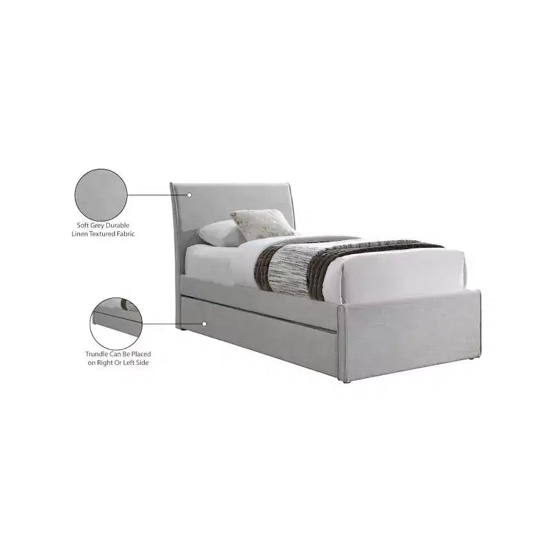 Lit gigogne double en tissu texturé lin