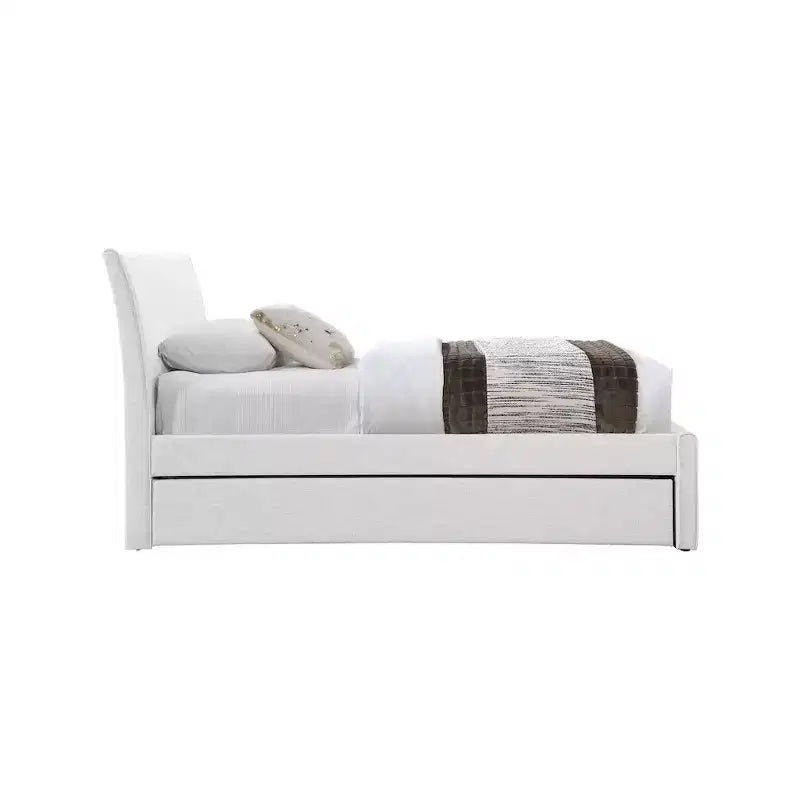 Lit gigogne double en tissu texturé lin