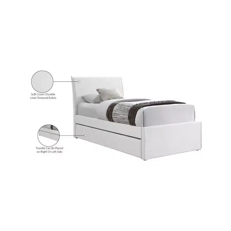 Lit gigogne double en tissu texturé lin