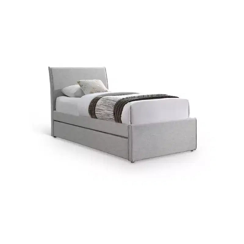 Lit gigogne double en tissu texturé lin