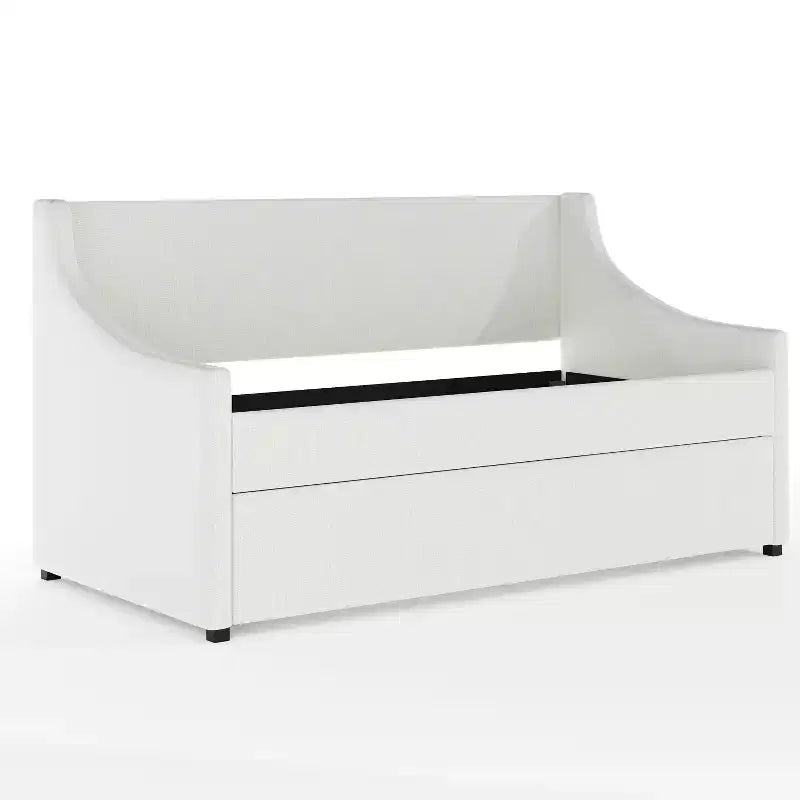 Lit de repos double avec lit gigogne double escamotable en similicuir écru