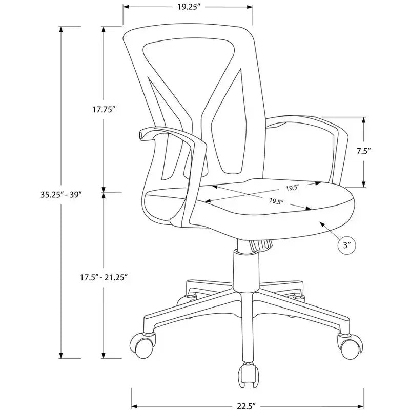 Chaise de bureau ergonomique en maille avec hauteur réglable, chaise pivotante avec accoudoirs et sièges rembourrés, chaise d'ordinateur pour bureau, salle de lecture