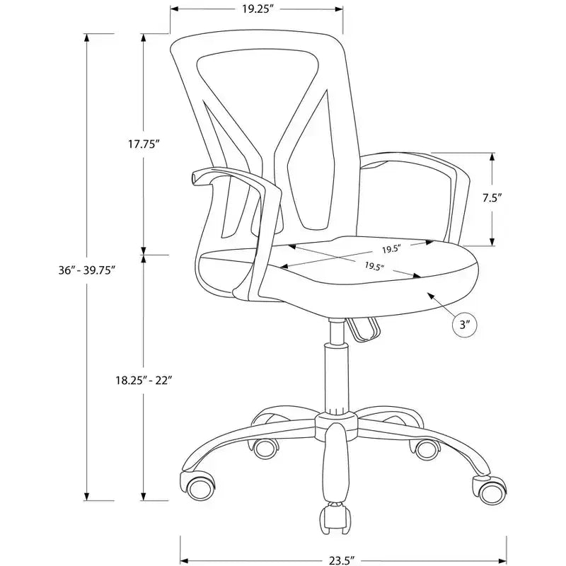 Chaise de bureau ergonomique en maille avec hauteur réglable, chaise pivotante avec accoudoirs et sièges rembourrés, chaise d'ordinateur pour bureau, salle de lecture