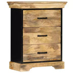 Commode à 3 tiroirs, marron, en bois de manguier massif avec accents en fer noir