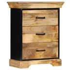Commode à 3 tiroirs, marron, en bois de manguier massif avec accents en fer noir