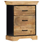 Commode à 3 tiroirs, marron, en bois de manguier massif avec accents en fer noir
