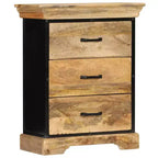 Commode à 3 tiroirs, marron, en bois de manguier massif avec accents en fer noir