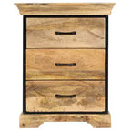 Commode à 3 tiroirs, marron, en bois de manguier massif avec accents en fer noir