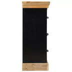 Commode à 3 tiroirs, marron, en bois de manguier massif avec accents en fer noir