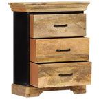 Commode à 3 tiroirs, marron, en bois de manguier massif avec accents en fer noir