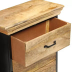 Commode à 3 tiroirs, marron, en bois de manguier massif avec accents en fer noir