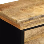Commode à 3 tiroirs, marron, en bois de manguier massif avec accents en fer noir