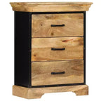 Commode à 3 tiroirs, marron, en bois de manguier massif avec accents en fer noir