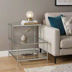 Table d'appoint en verre miroité argenté et blanc, 61 cm