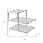 Table d'appoint en verre miroité argenté et blanc, 61 cm