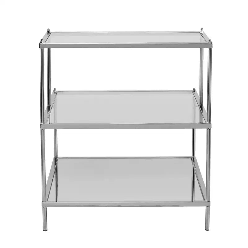 Table d'appoint en verre miroité argenté et blanc, 61 cm