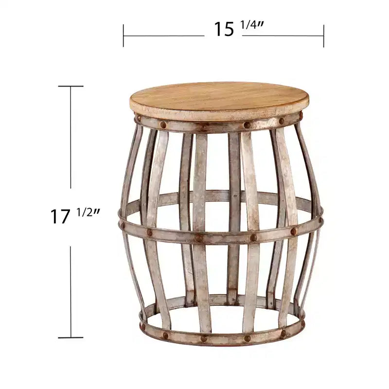 Table d'appoint ronde 18" – Structure en fer argenté et plateau en bois marron