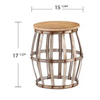 Table d'appoint ronde 18" – Structure en fer argenté et plateau en bois marron