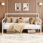 Twin Size Metal Daybed Frame with Wood Headboard, Heavy Duty Metal Twin Bed Platform for Living Room Guest Room Bedroom, Under-Bed Storage
