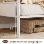 Cadre de lit de repos simple en métal avec tête de lit en grain de bois et rangement sous le lit