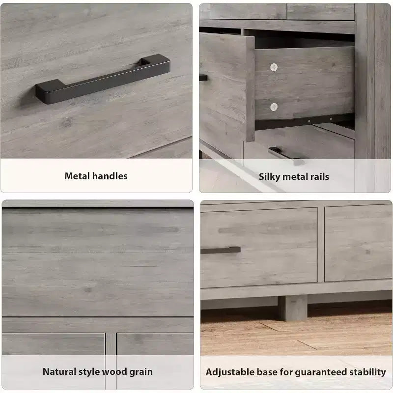 Commode 7 tiroirs avec poignées en métal – Noir, Chêne noir, Chêne naturel et Blanc