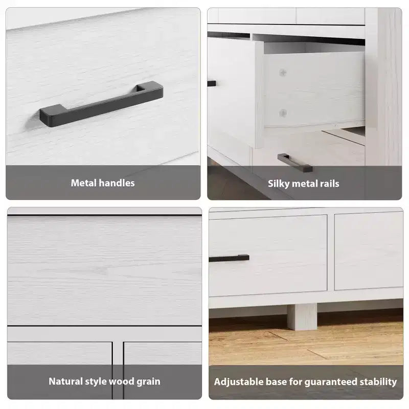 Commode 7 tiroirs avec poignées en métal – Noir, Chêne noir, Chêne naturel et Blanc
