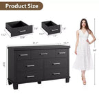 Commode 7 tiroirs avec poignées en métal – Noir, Chêne noir, Chêne naturel et Blanc