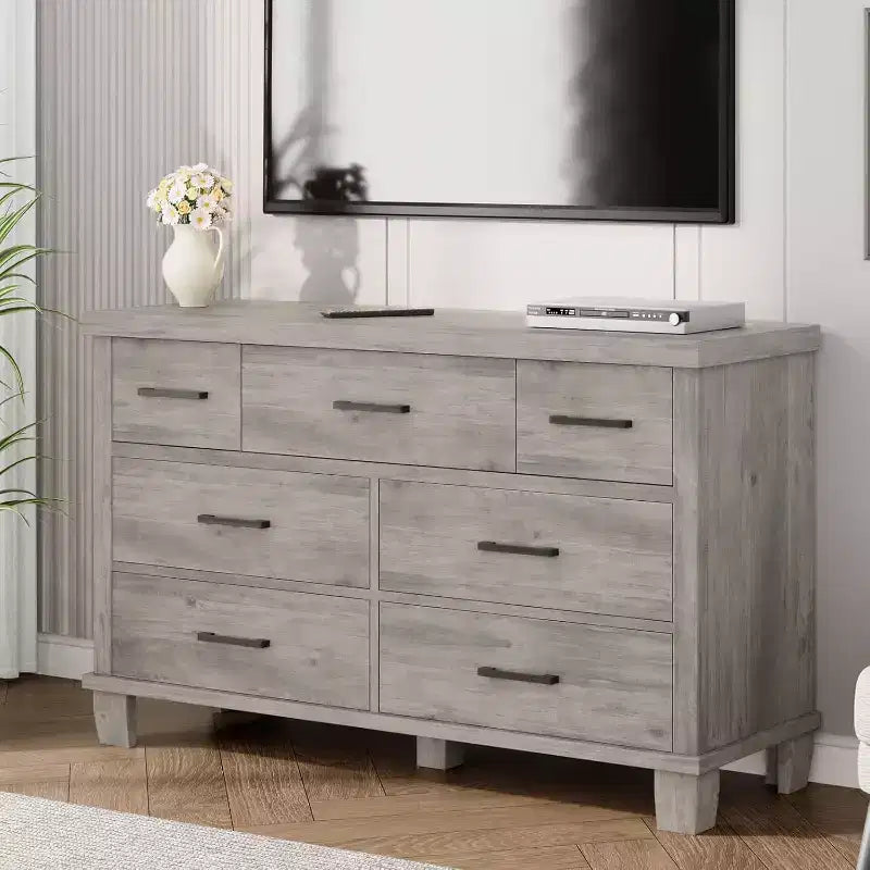 Commode 7 tiroirs avec poignées en métal – Noir, Chêne noir, Chêne naturel et Blanc
