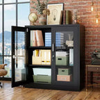 Armoire de rangement en acier, noire, 2 portes vitrées avec trous pré-percés