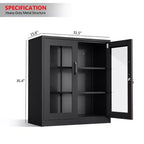 Armoire de rangement en acier, noire, 2 portes vitrées avec trous pré-percés
