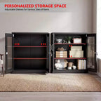 Armoire de rangement en acier, noire, 2 portes vitrées avec trous pré-percés