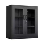 Armoire de rangement en acier, noire, 2 portes vitrées avec trous pré-percés