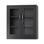 Armoire de rangement en acier, noire, 2 portes vitrées avec trous pré-percés