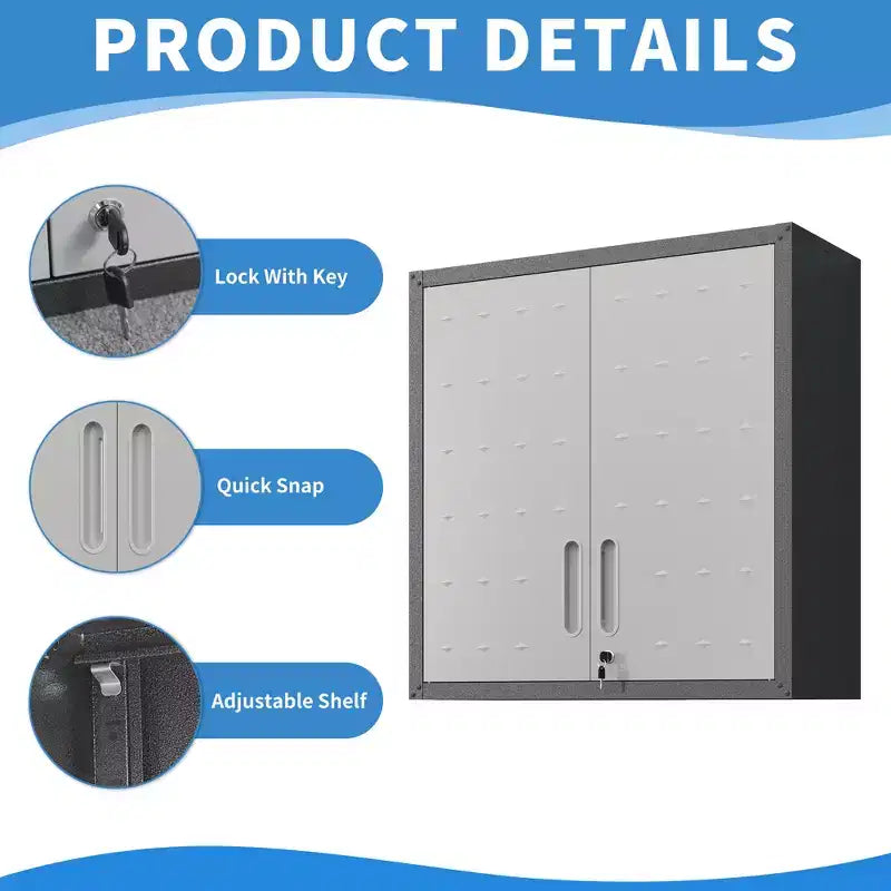 Armoire de rangement à outils murale en métal avec serrure et 1 étagère
