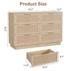 Commode en rotin à 6 tiroirs pour chambre à coucher, commode en bois avec poignée en métal, organisateur polyvalent moderne pour chambre à coucher, entrée, couloir
