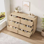 Commode en rotin à 6 tiroirs pour chambre à coucher, commode en bois avec poignée en métal, organisateur polyvalent moderne pour chambre à coucher, entrée, couloir