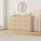 Commode en rotin à 6 tiroirs pour chambre à coucher, commode en bois avec poignée en métal, organisateur polyvalent moderne pour chambre à coucher, entrée, couloir