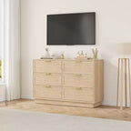 Commode en rotin à 6 tiroirs pour chambre à coucher, commode en bois avec poignée en métal, organisateur polyvalent moderne pour chambre à coucher, entrée, couloir