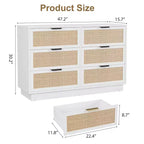 Commode en rotin à 6 tiroirs pour chambre à coucher, commode en bois avec poignée en métal, organisateur polyvalent moderne pour chambre à coucher, entrée, couloir